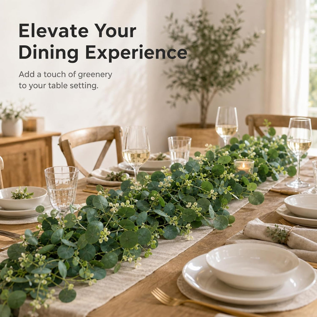 6Ft Artificial Eucalyptus Garland, Faux Eucalyptus Plants Greenery Leaves Fake Vines for Table Home Wedding - Set of 4