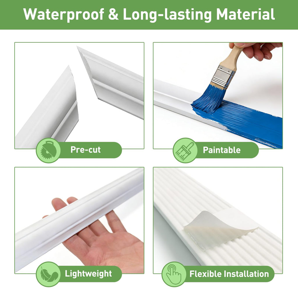 Peel and Stick Wall Molding, Pre Cut, Paintable, 4 Set 16" x 24"