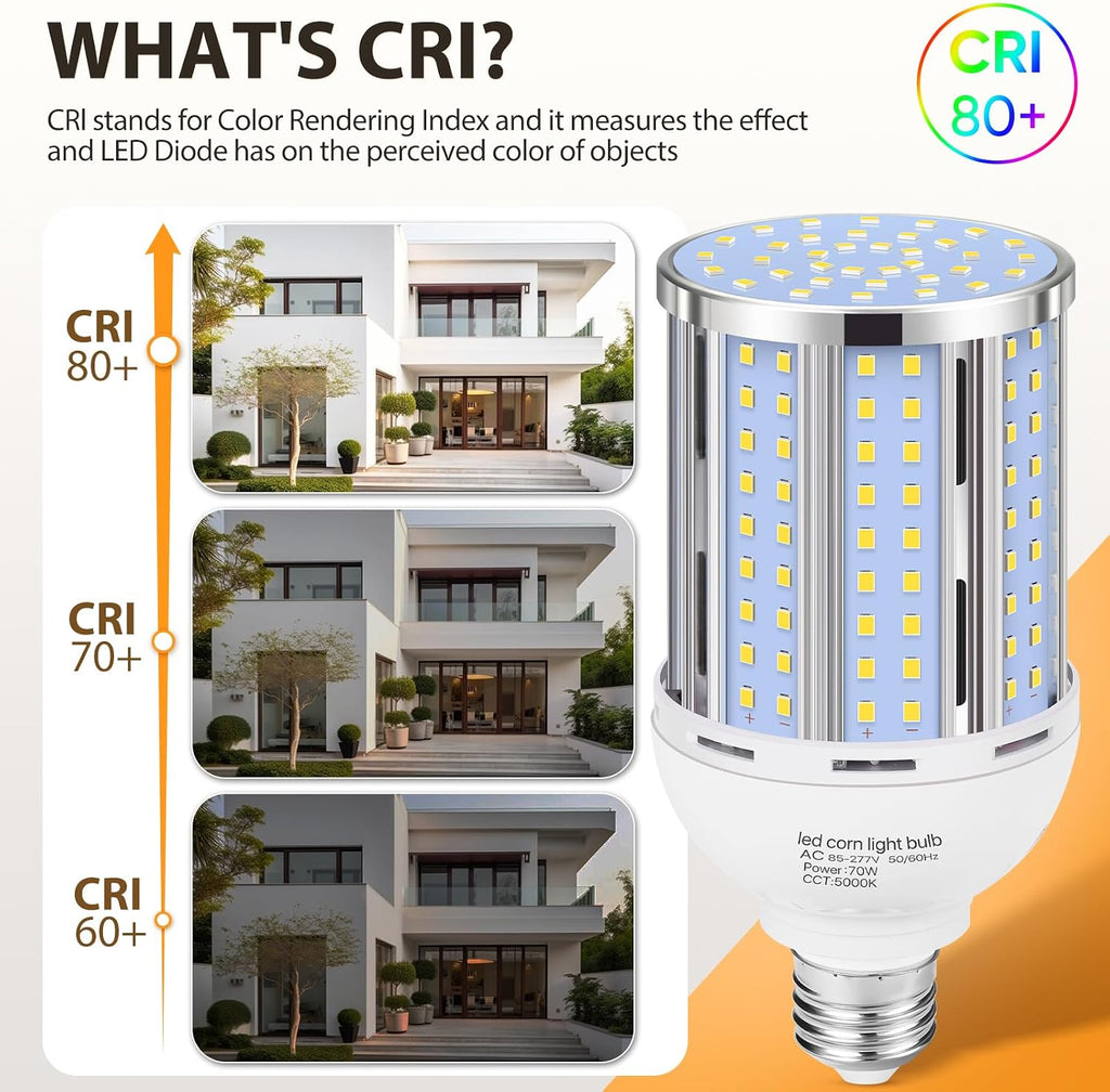 70W LED Corn Light Bulb(2 Pack),(700 Watt Equivalent) Fanless E26/E39 Medium/Large Mogul Base LED Cob Lamp 5000K