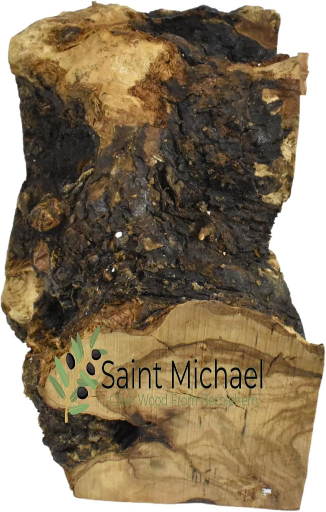 Nativity Scene in Manger Carved Inside of a Solid Piece of Olive Wood Branch - Christmas Tree Nativity Décor - Made