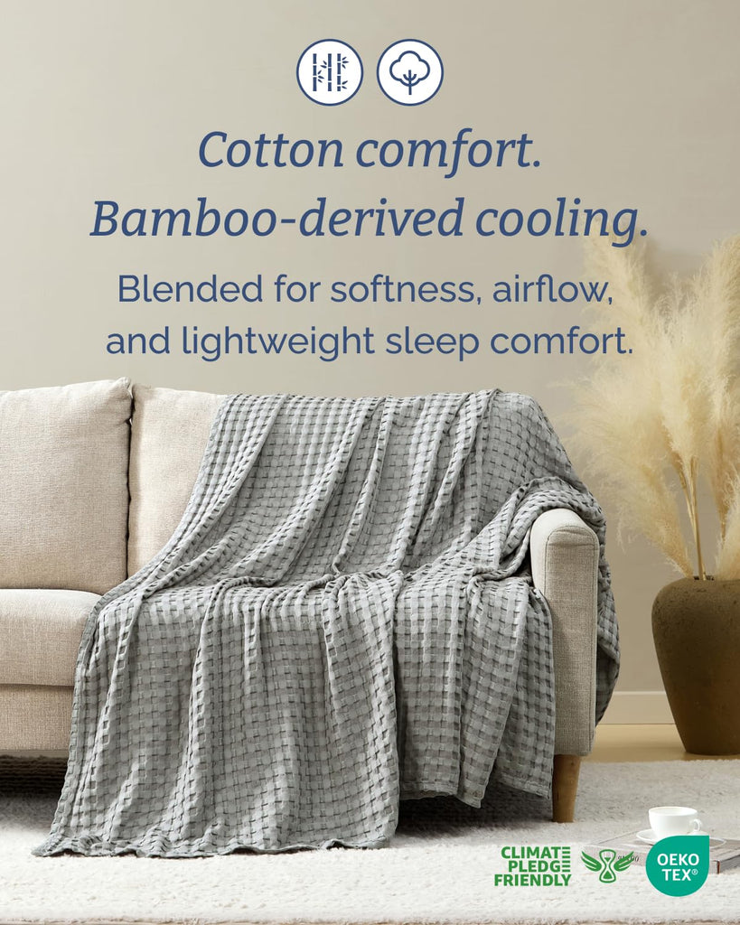 Cotton Blanket Waffle Weave & Lightweight - Throw Size, 50x60, Grey