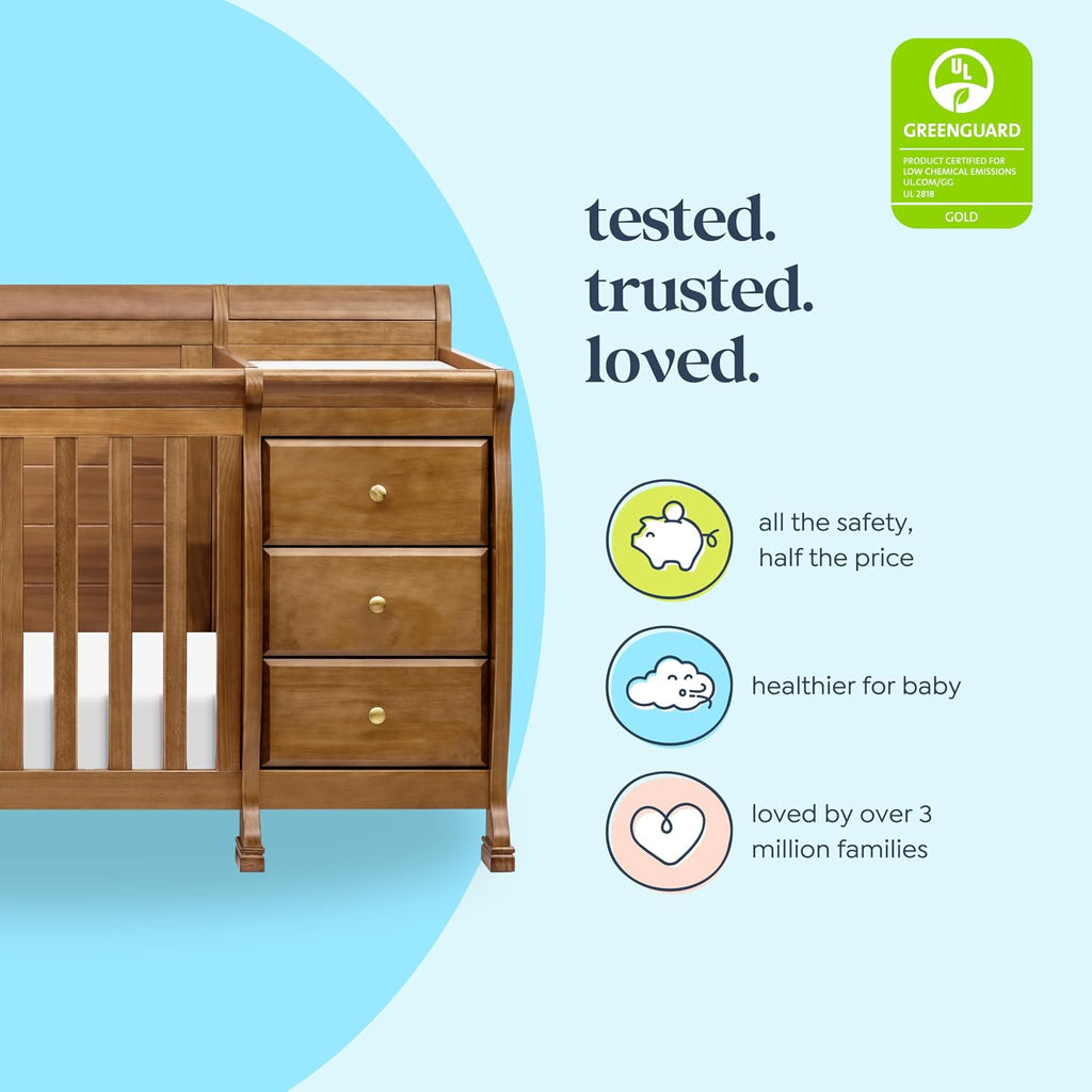 Kalani 4-in-1 Convertible Crib and Changer Combo in Chestnut | GREENGUARD Gold Certified, Converts to Toddler Bed