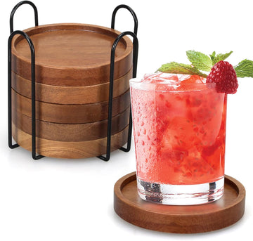 Wooden Coaster Coffee Table Decor Bar Cup Drink Coasters Holder - Set of 6