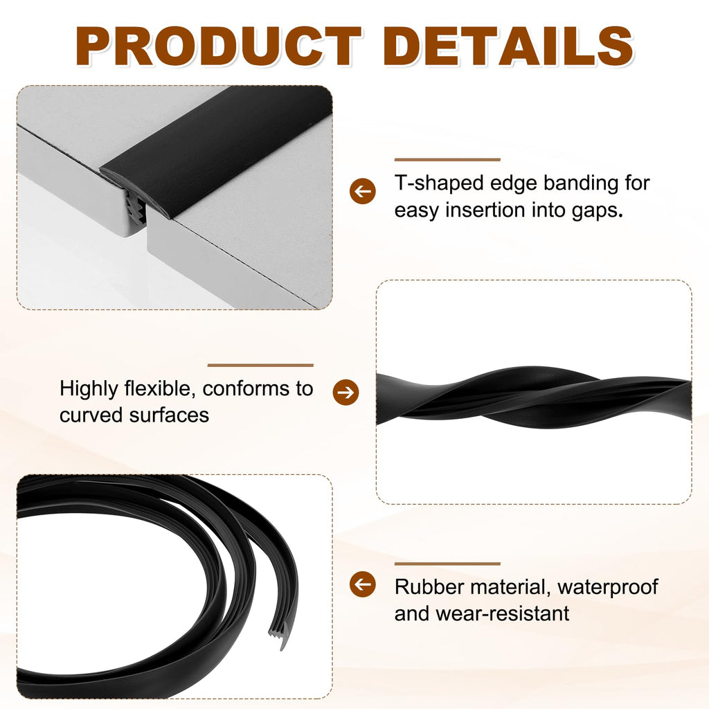 T Rubber Trim Molding 9/16 Inch x 20ft Edge Banding Trims Black