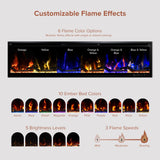 Modern Ember Aerus 72 Inch Smart Linear Electric Fireplace | Recessed in-Wall or Wall-Mount | LED Multiple Flame