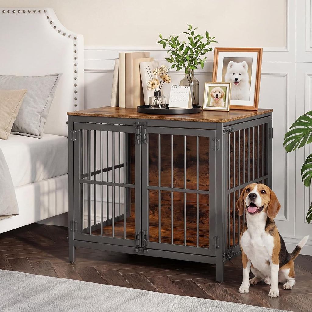 Heavy Duty Dog Crate Furniture, 31.5" Wooden Indoor Kennel with 3 Doors