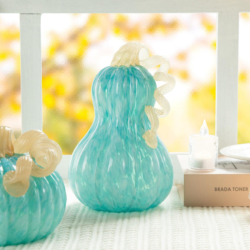 Fall Glass Pumpkin Decor Hand Blown Glass Pumpkin Table Top Home Decor for Fall Harvest & Thanksgiving Decorating