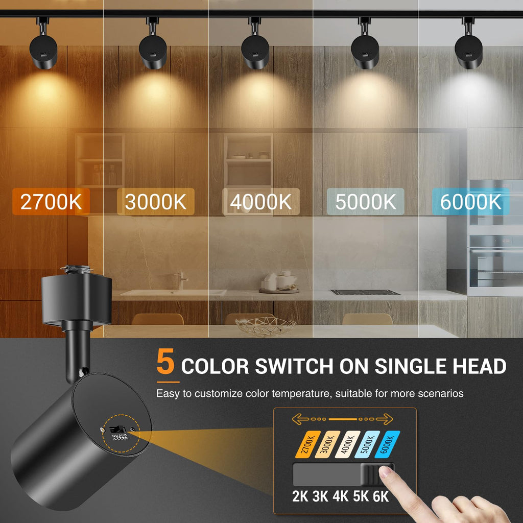 J Type Track Lighting Heads Dimmable, Black, Pack of 6