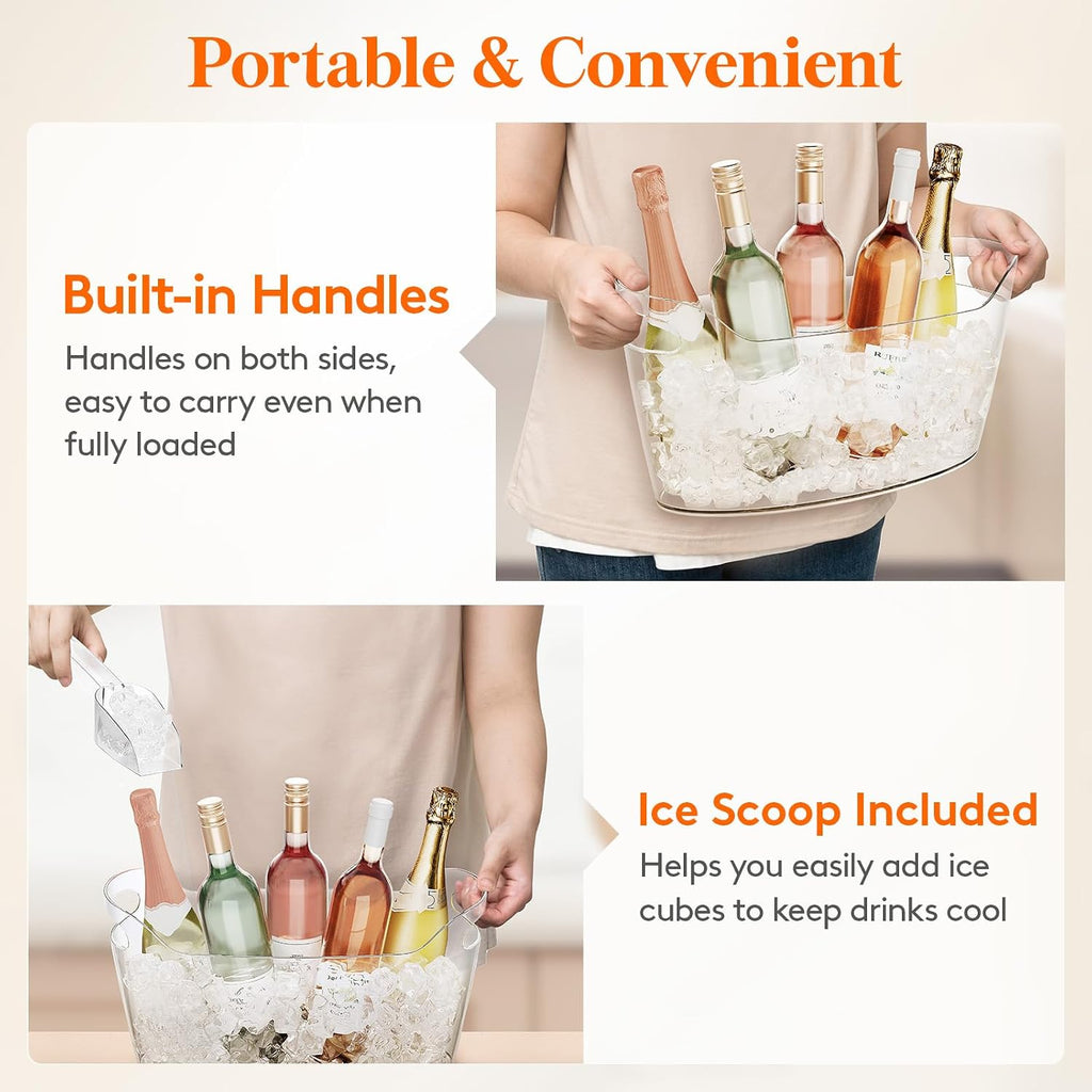 6.5L Plastic Ice Bucket for Parties with Handle & Scoop - Set of 2