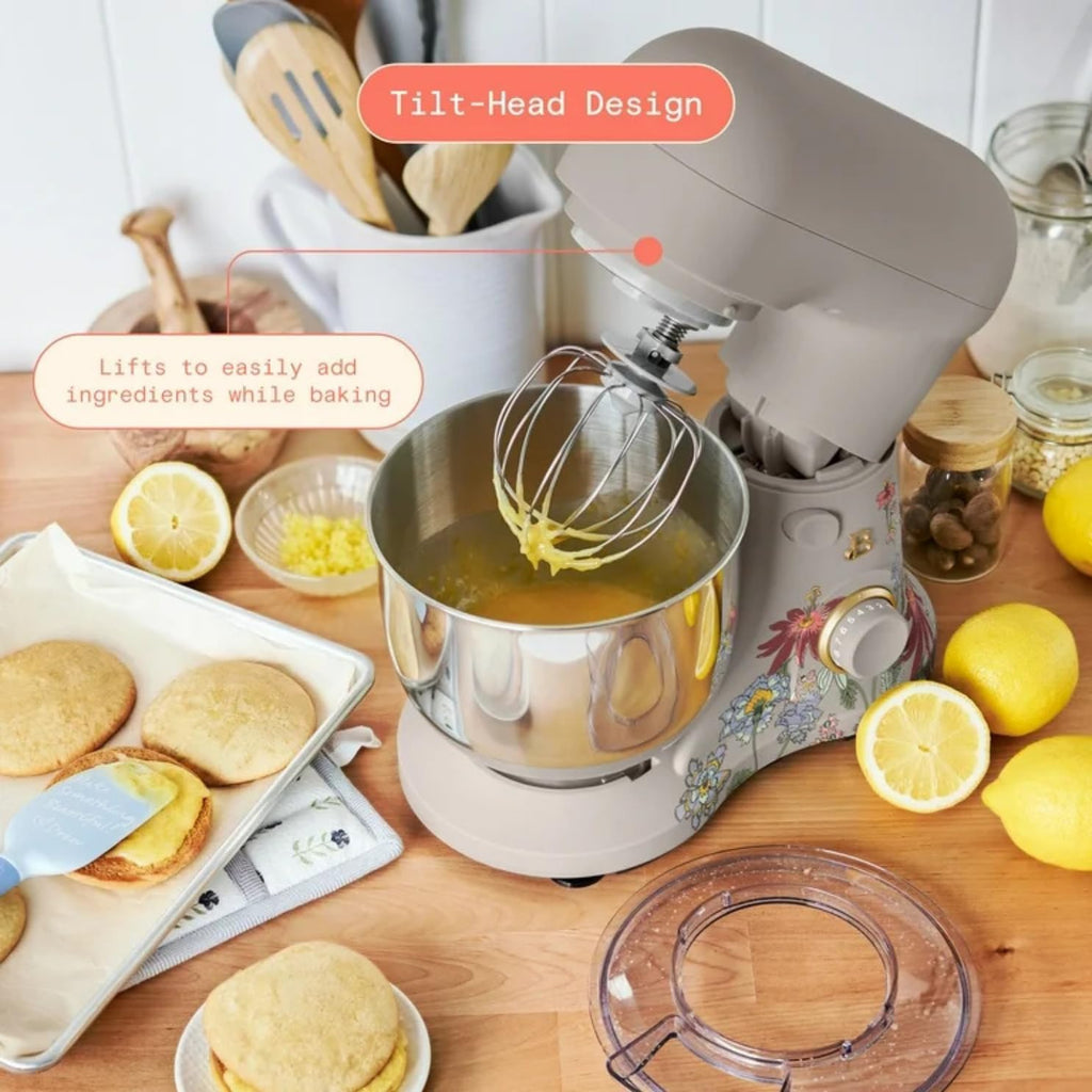 3.5 Quart Electric Stand Mixer with Flat Beater, Dough Hook, Balloon Whisk and Splash Guard (Porcini Flower)