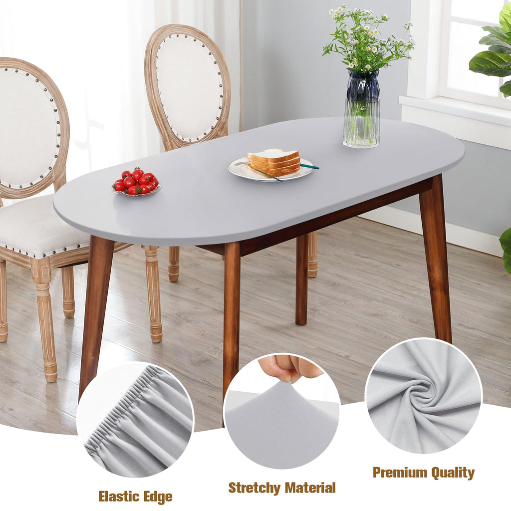 Fitted Oval Tablecloth 48 x 68 Inch Elastic Table Cloth Silver
