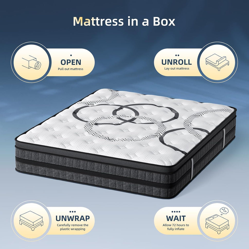 King Size Mattress, 12 Inch Hybrid King Mattress in a Box, Medium Firm, Memory Foam & Pocketed Springs, Pressure