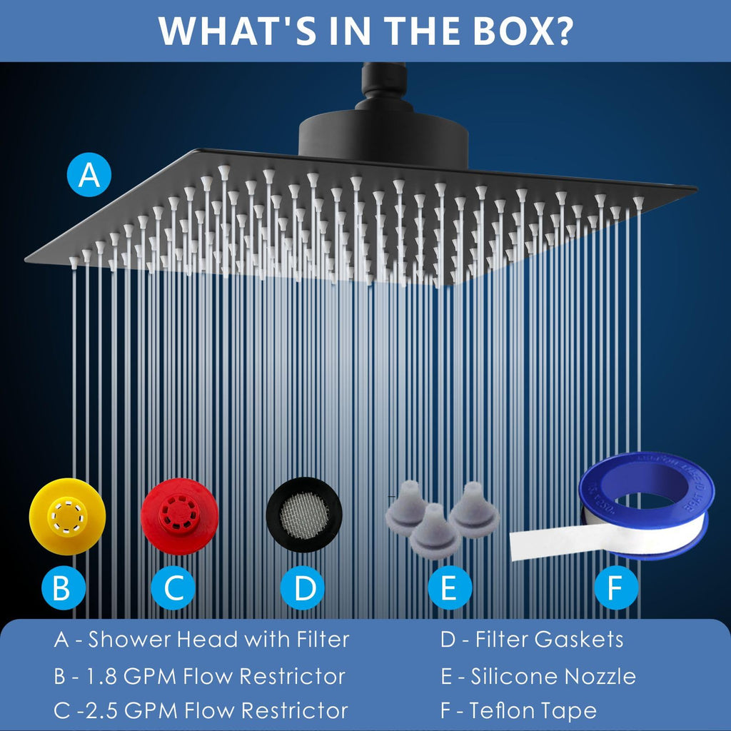 Rain Shower Head with Filtered - High Flow Bathroom Rainfall Filter Showerhead For Hard Water, Upgraded 304 Stainless