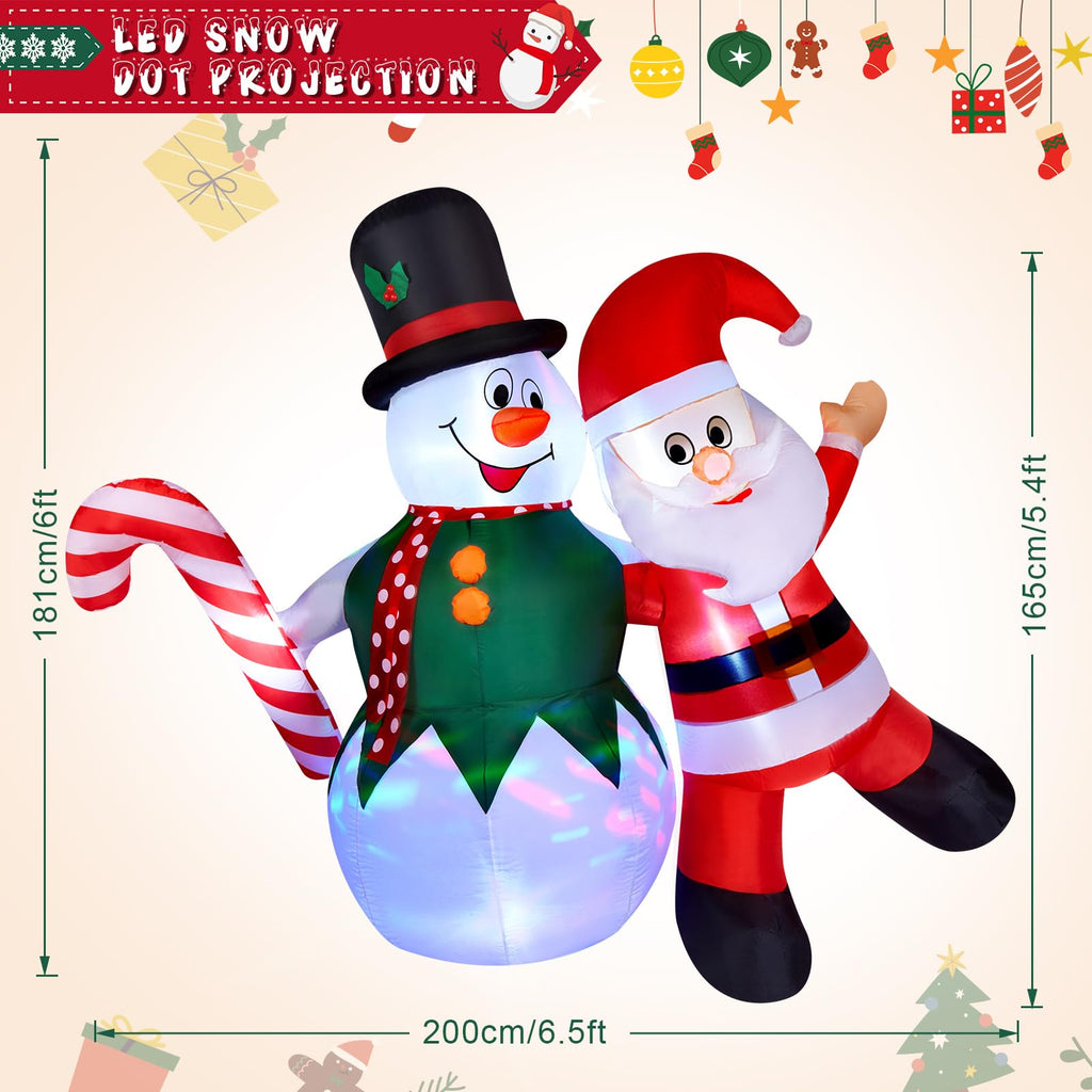 Christmas Inflatable, 6FT Inflatable Snowman and Santa Claus with Built-in LED Lights, Outdoor Christmas Decorations