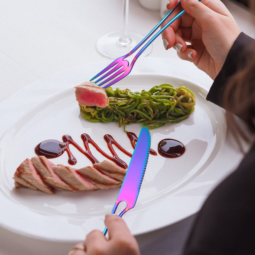 A·HOUSEWARE Iridescent Silverware Hollow Design 20 Piece Stainless Steel Flatware Set of 4 include Forks Spoons