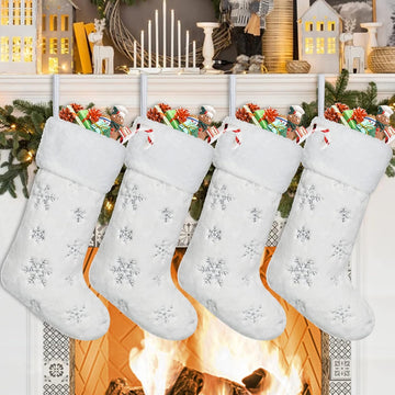 4 Pack Christmas Stockings 20 Inch White Faux Fur Xmas Stockings