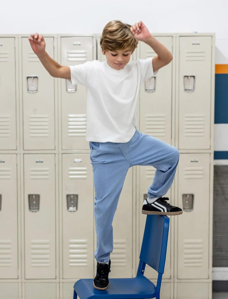 Boys Baggy Jeans, Stretch Waist Sweatpant Jeans for Boys, Denim Joggers for Growing Child, School Attire