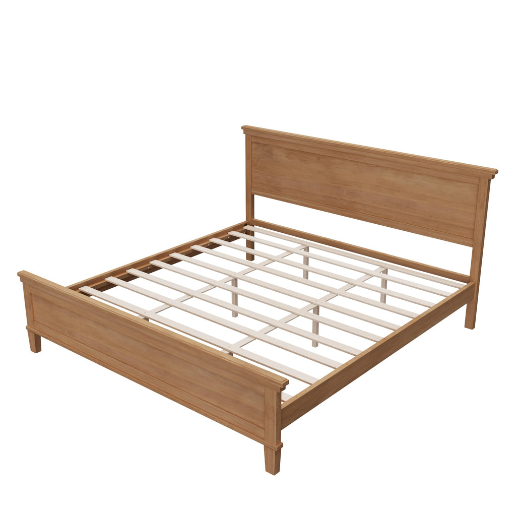 Wood Platform Bed Frame with Headboard, Farmhouse Style