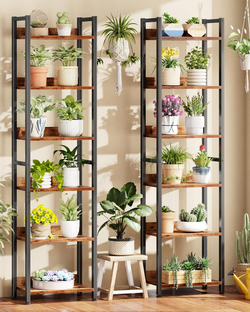 6 Tier Bookshelf Set of 2, Industrial Bookshelves and Bookcases