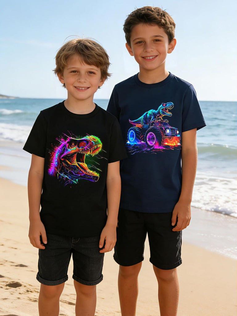 Boys 2 Pack Graphic T-Shirts, Stretch Short Sleeve Tees
