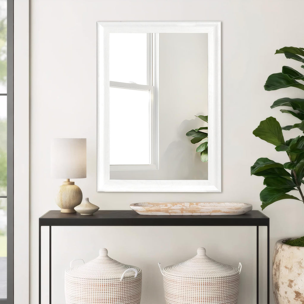 White Wood 30 x 40 Inch Mirror,Rectangle Vanity Wall Mirror
