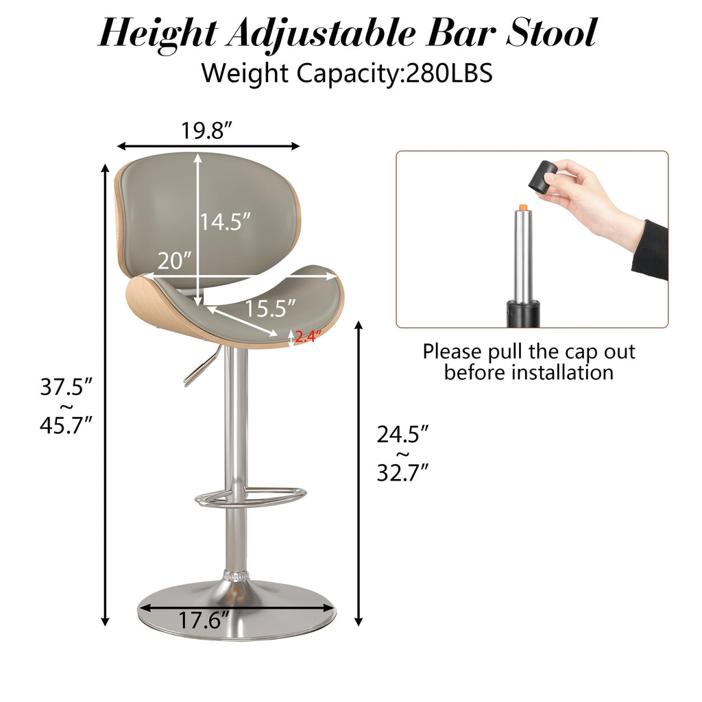Bar Stools Swivel Bentwood Barstools, Set of 2, Gray PU