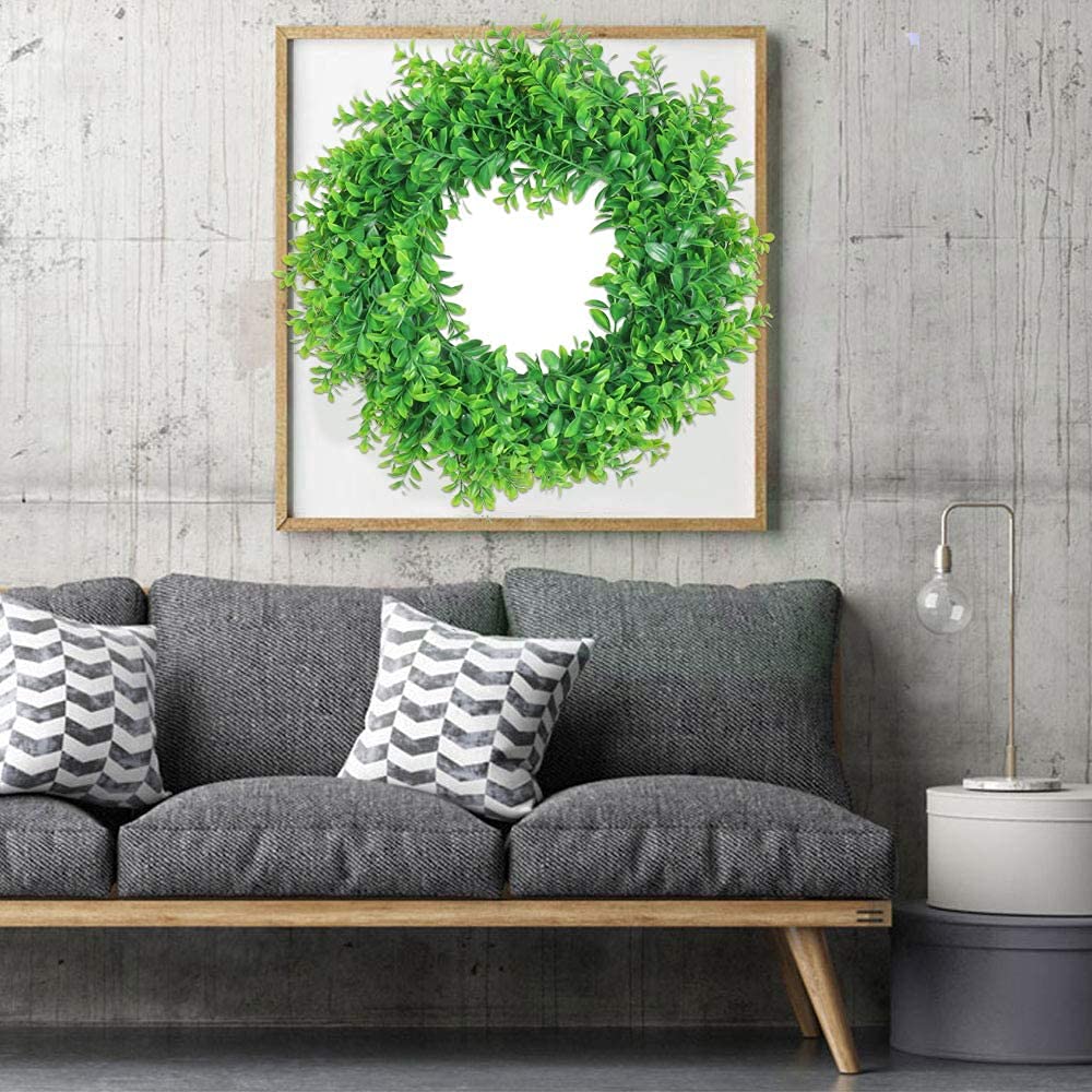23.6inch Front Door Boxwood Wreaths, Spring Summer Green Wreath