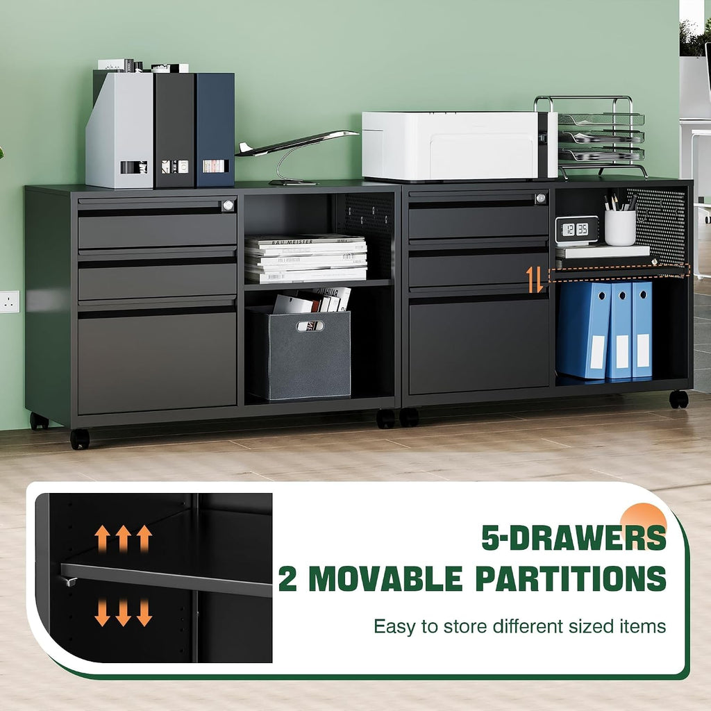 Mobile 3 Drawer File Cabinet with Lock-Metal Lateral Rolling Printer Stand Filing Cabinets -Storage A4/F4/Letter