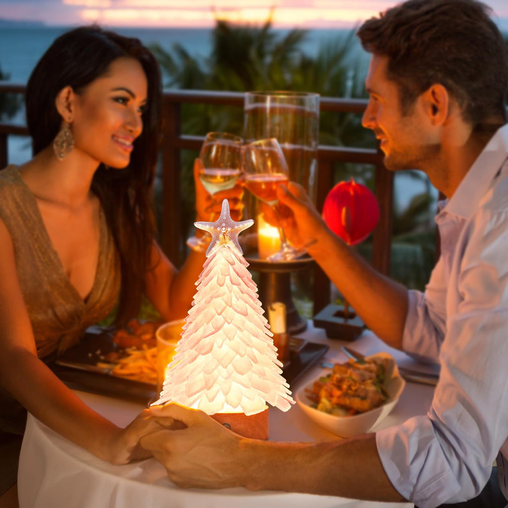 Handcrafted Pink Sea Glass Christmas Tree with LED Lights Table Centerpiece