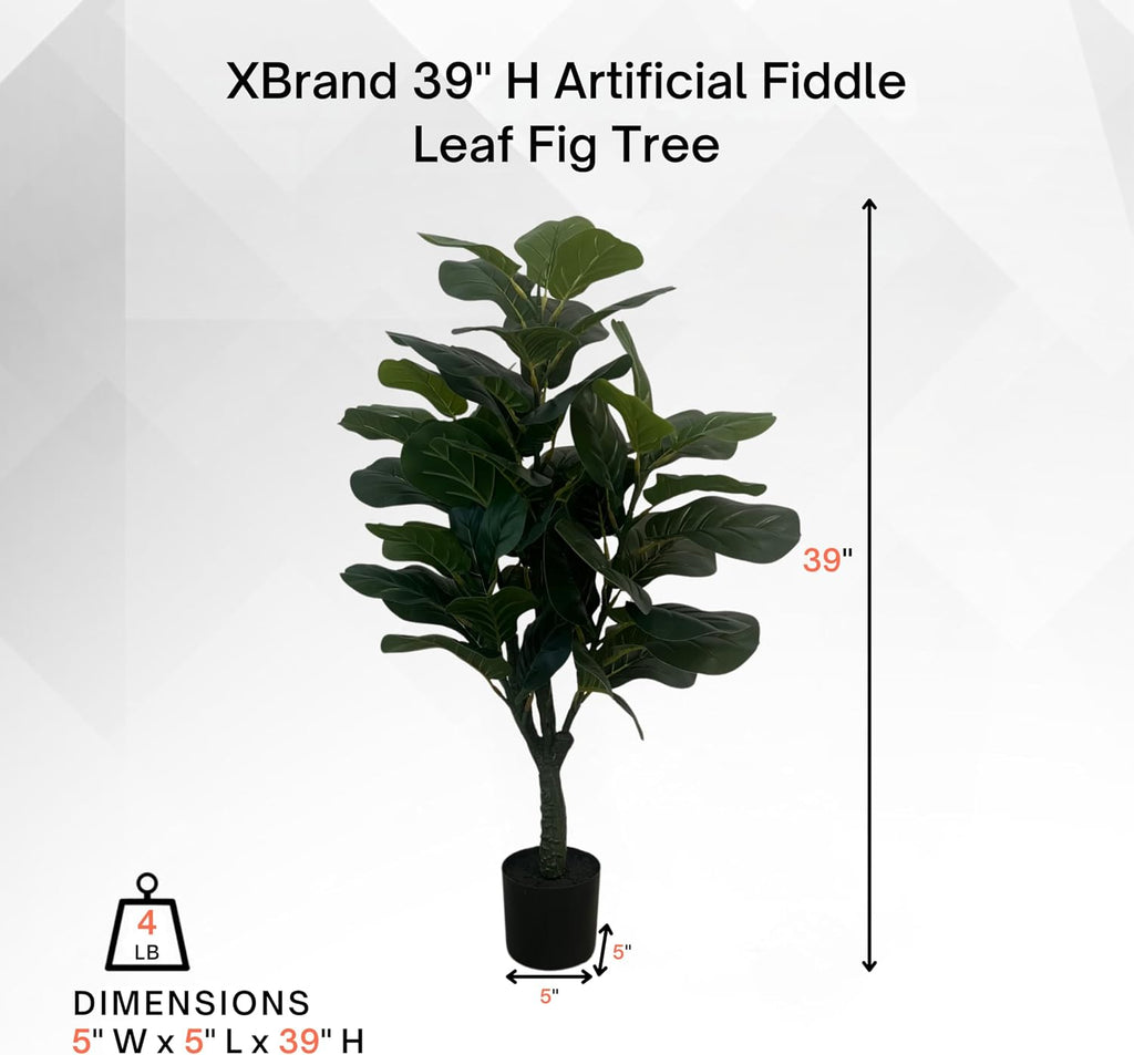 3ft Artificial Fiddle Leaf Fig Tree, Realistic Leaves Faux Ficus Lyrata Floor Plant Home, Living Room and Office