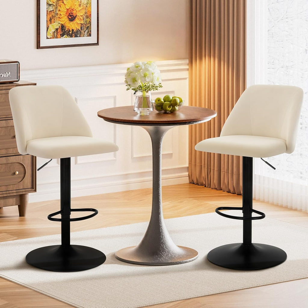 Bar Stools Set of 3, Modern Swivel Bar Chairs, Adjustable Upholstered Barstools Counter Height with Full Backrest