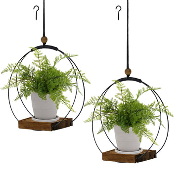 Hanging Planter for Indoor Plants, Plant Hanger with Sturdy Wood Base & Pot, Modern Boho Macrame Plant Hanger, Wall