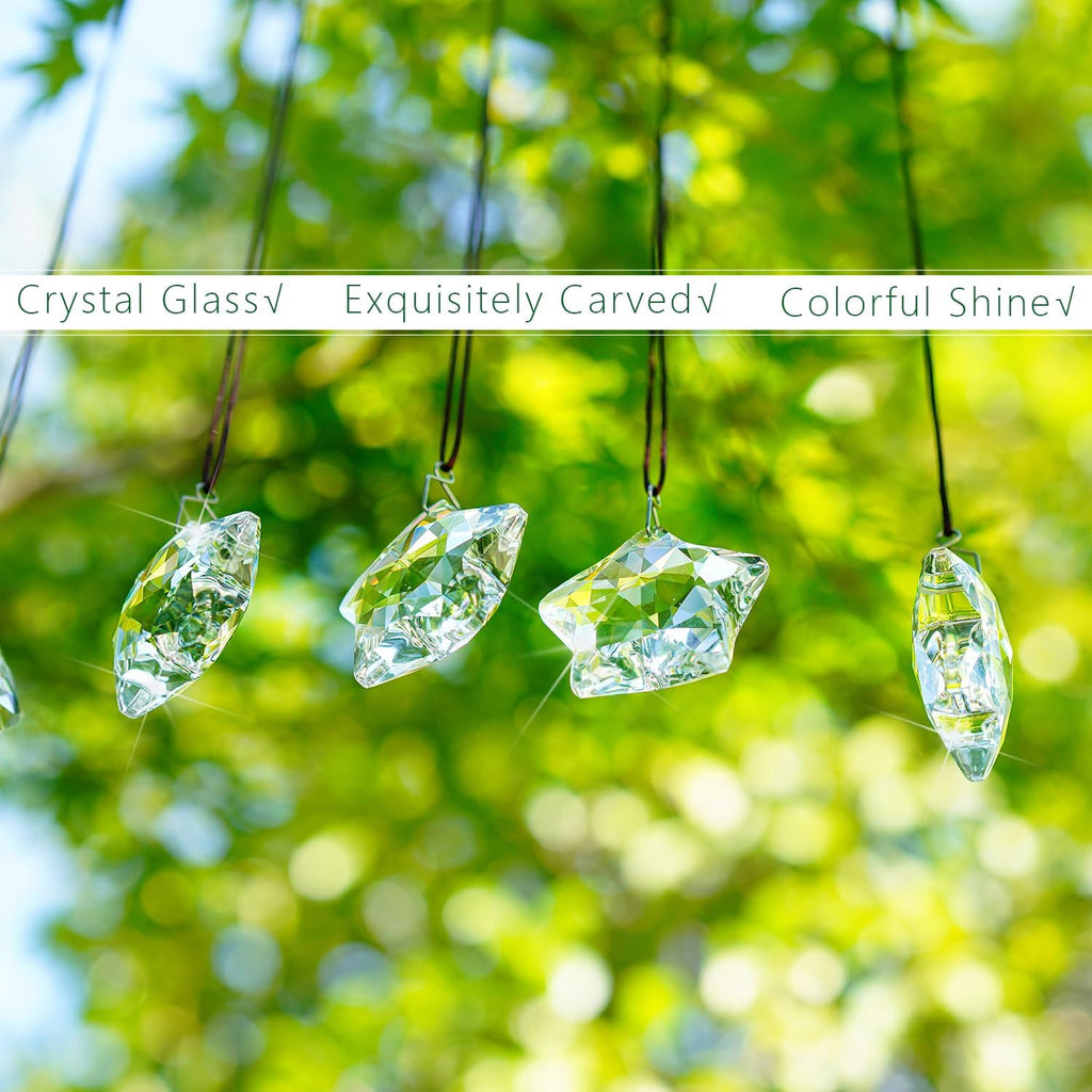 Clear Crystal Star Ornaments Faceted Christmas Hanging Decor - Set of 6