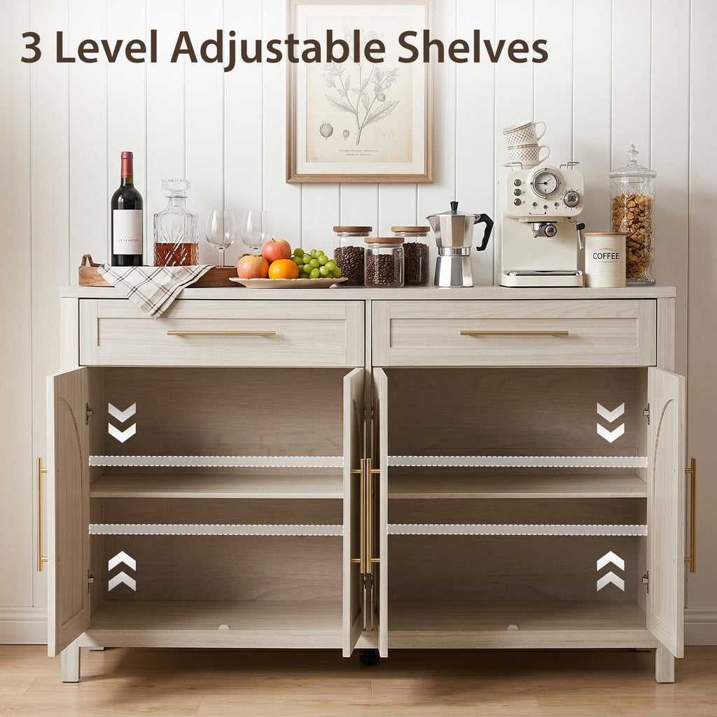 Mid-Century Modern Arched Sideboard, 55" Buffet Cabinet with Storage, 4-Door Accent Cabinet, Long Sideboard Buffet