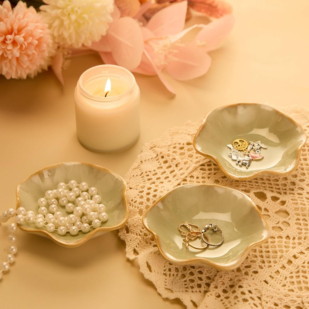 Ceramic Jewelry Dish Bulk Small Trinket Tray, Green - Set of 8