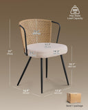 BedsPick Rattan Dining Chairs Set of 2 - Farmhouse Upholstered Cane Back Kitchen Chair with Boucle Cushion