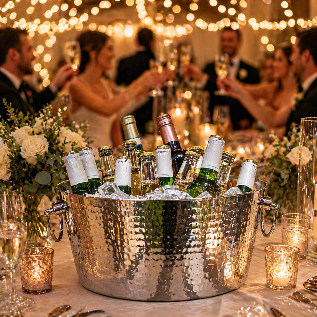 Insulated Hammered Stainless Steel Beverage Tub & Ice Bucket, 12QT