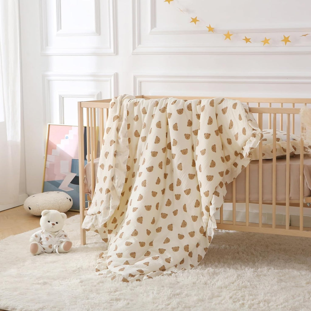 100% Cotton Muslin Crib Comforter/Quilt,Ultra Soft Cozy Reversible Baby Blanket,All Season Toddler Blankets for Boys