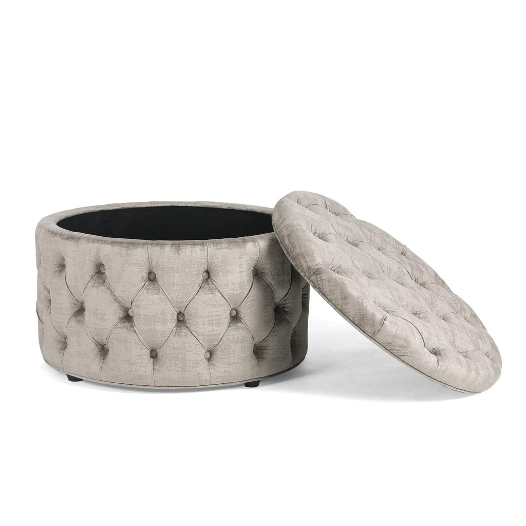 Modern 28 Inch Round Storage Ottomans Chair, Button Tufted Upholstered Ottoman Footstool with Storage Bedroom