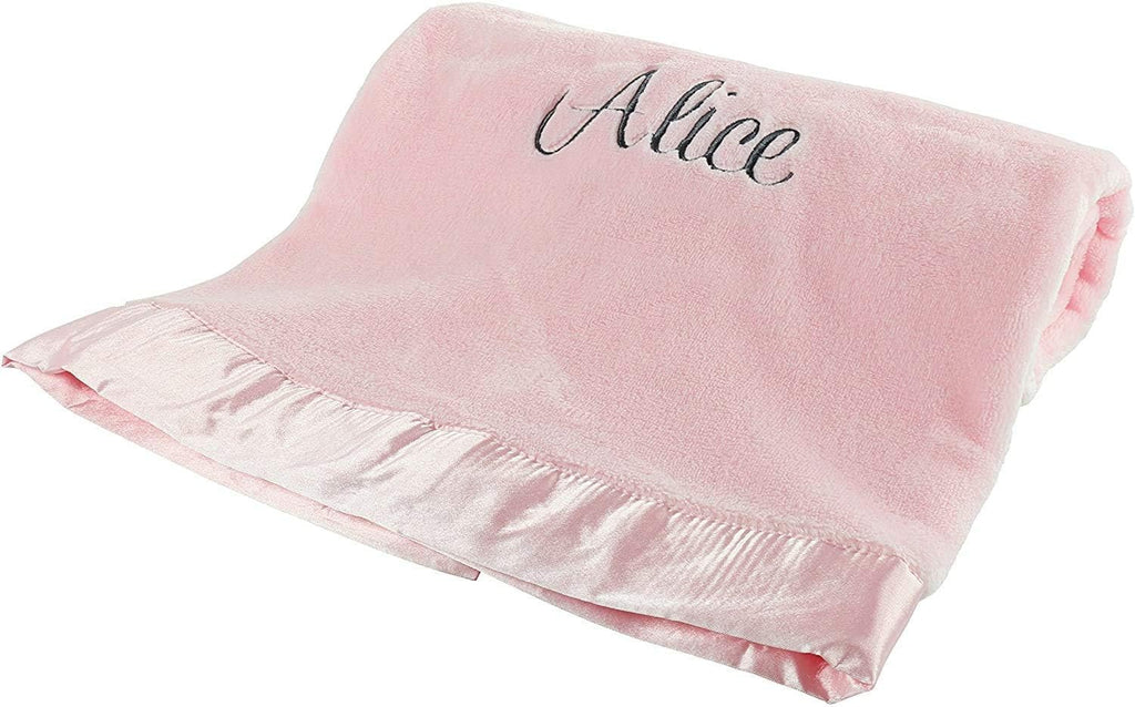 Large Custom Personalized Baby Blanket, Custom Name Blanket, Pink, Plush Minky Fleece with Satin Trim Keepsake