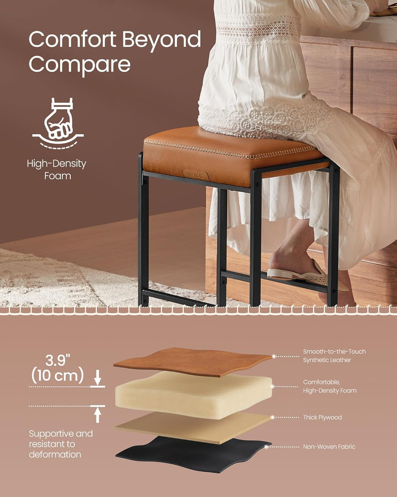 EKHO Collection - Bar Stools Set of 4, Counter Height Bar Stools, Synthetic Leather with Stitching, Mid-Century