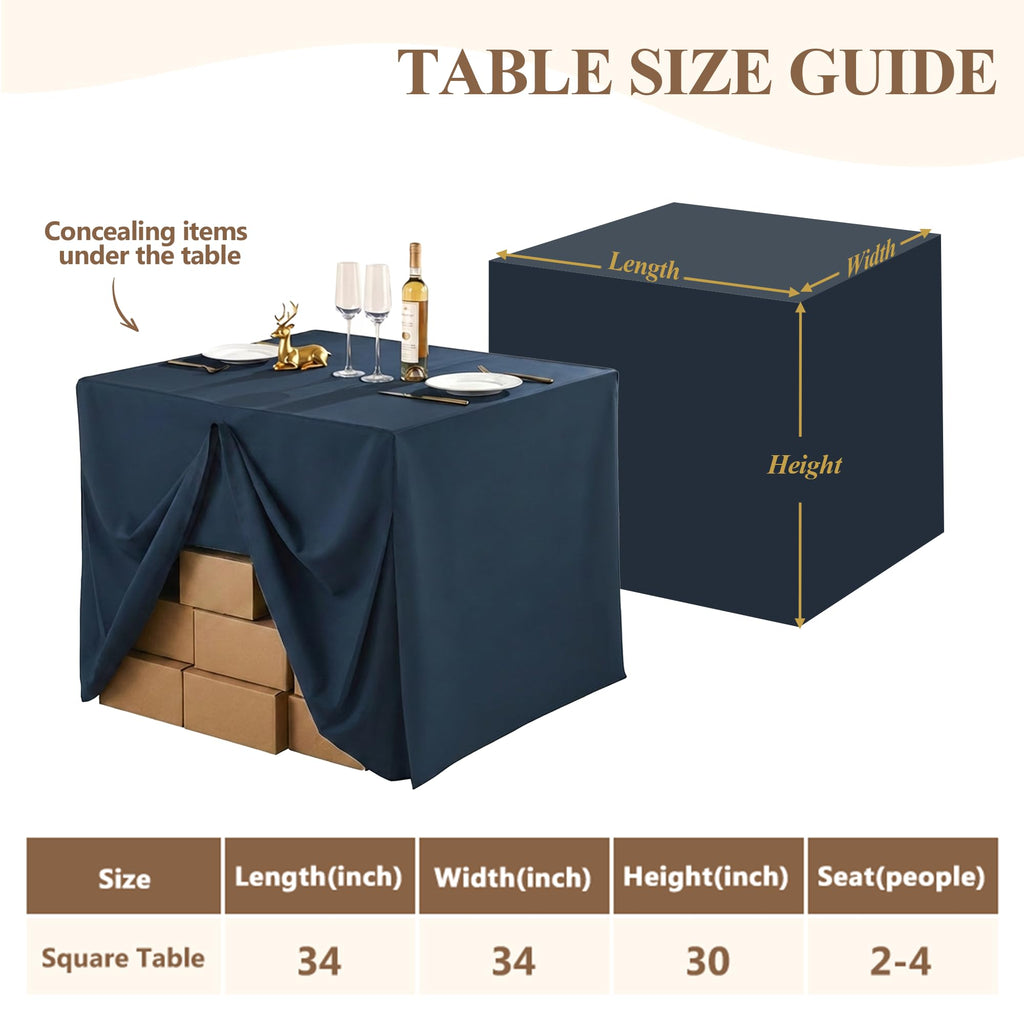 1 Pack Navy Blue Square Tablecloth for 34x34 Inch Card Table Cover Waterproof Oil-Proof Spill-Proof Polyester Square