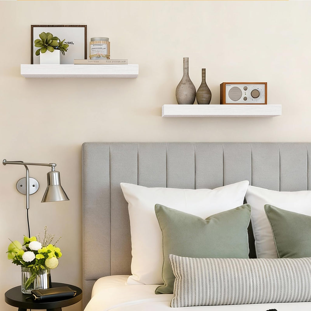 Floating Shelves for Wall Decor (White, Set of 2, 15.7 Inch)
