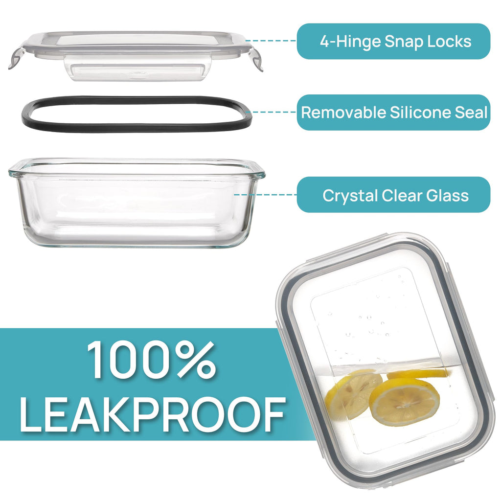 5Pack 22oz Glass Storage Containers with Lids, Grey