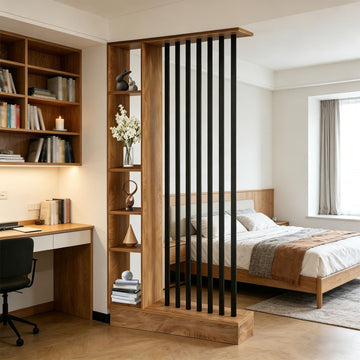 Room Divider with Shelves, Wall Room Divider with Storage Shelf, Easy to Assemble, Suitable Decoration (A Golden Oak
