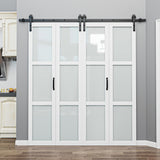 64" x 84" Frosted Glass Bifold Sliding Barn Door with Hardware Kit Included, Pre-Assembled Solid Cor