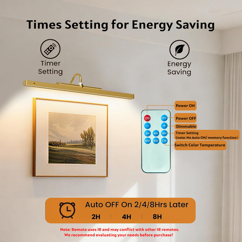 24 Inch Picture Light for Wall - Battery Operated Wireless Wall Sconce with Remote & Timer for Artwork, Portrait