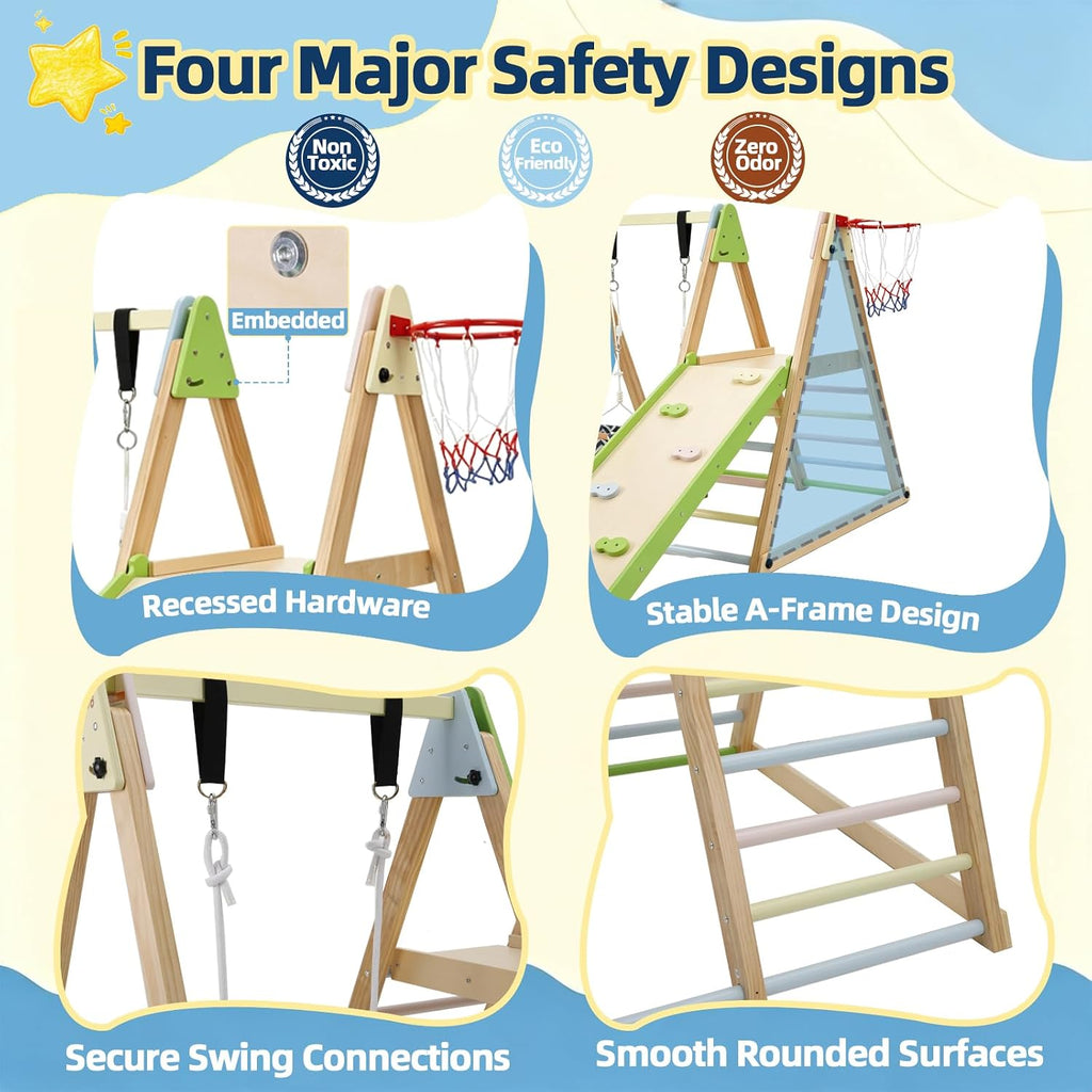 Montessori Climbing Set with Slide, Swing & Basketball Hoop, Ages 1-7