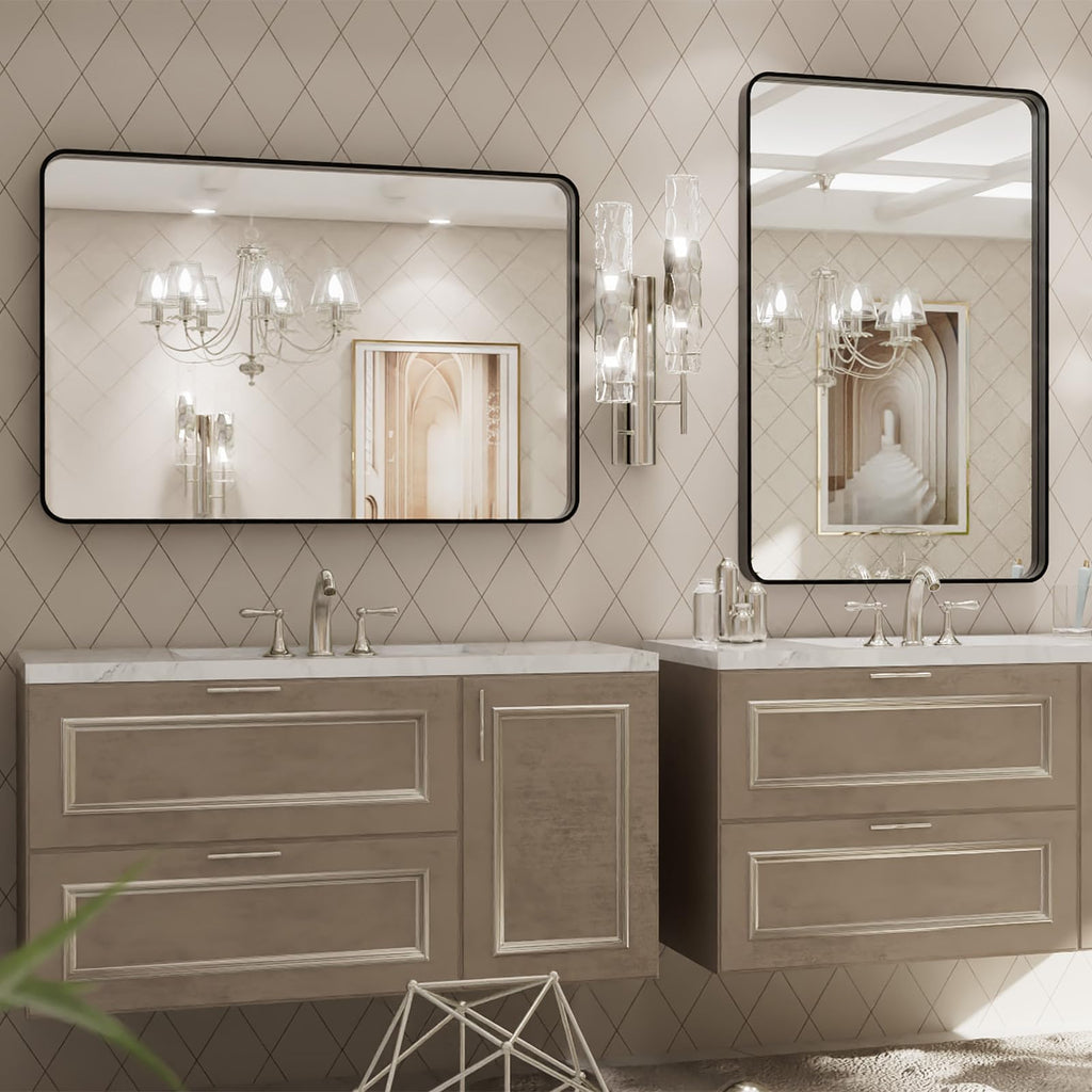 24X30 Inch Black Metal Framed Bathroom Mirror