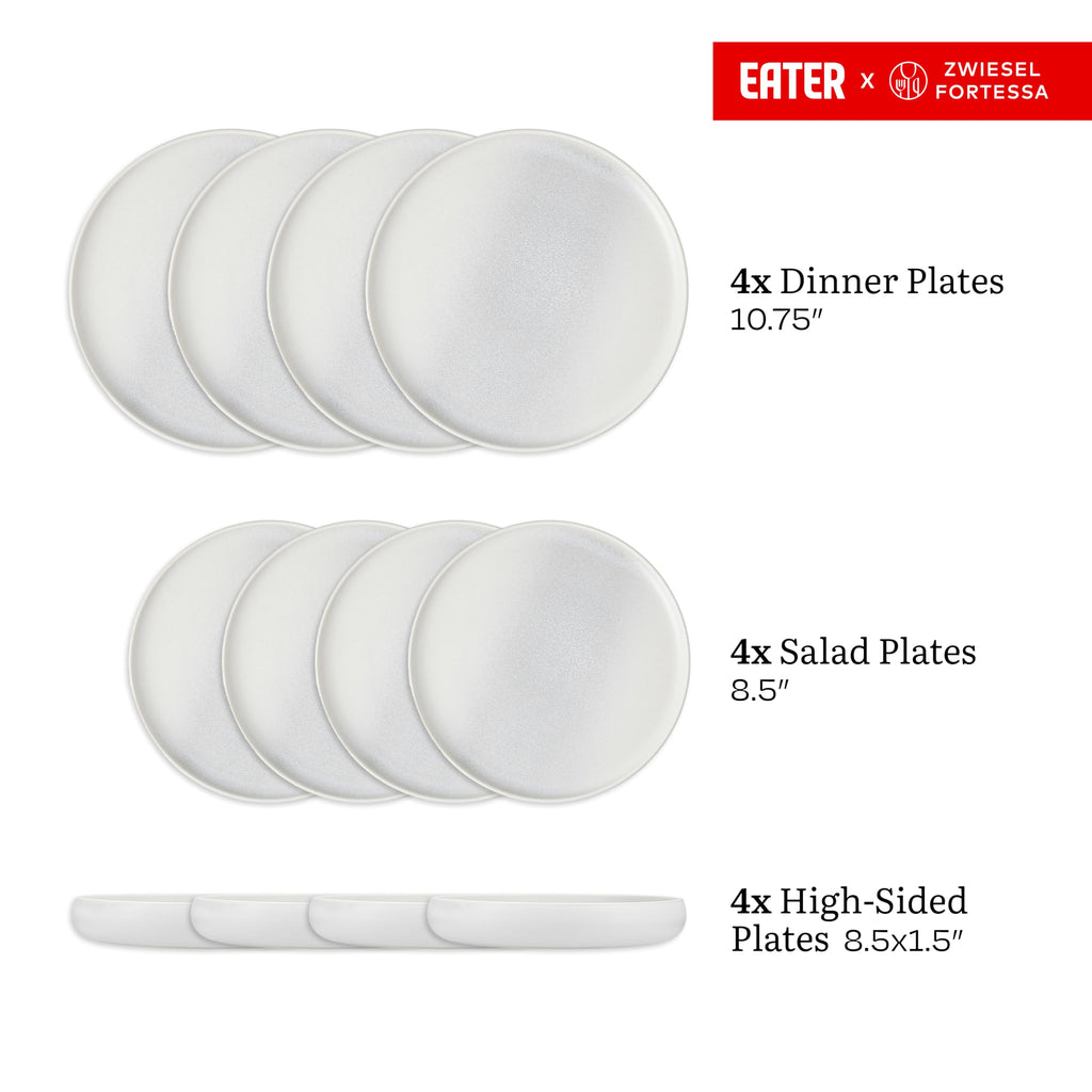 Eater x Foss Stoneware, 12 Piece Dinnerware Set (Service for 4), Thermal White